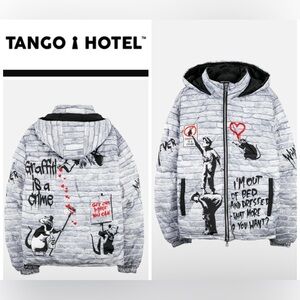Tango Hotel Graffiti Print Puffer Jacket